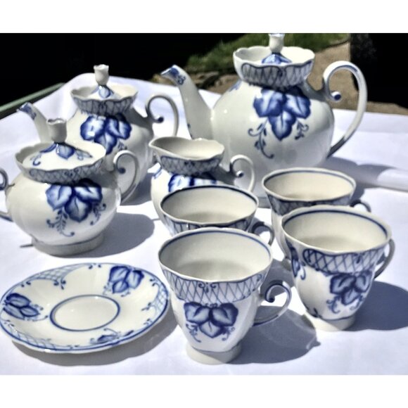 Other - Rare Vtg Russian (USSR) Soviet Antq DULEVO Dapko Blue Floral Porcelain Tea Set